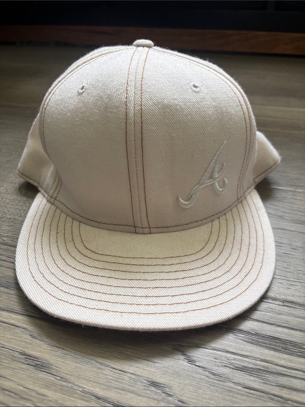 Stall & Dean | Vintage Atlanta Braves 'A' Embroidered Cap Light Cream Wool